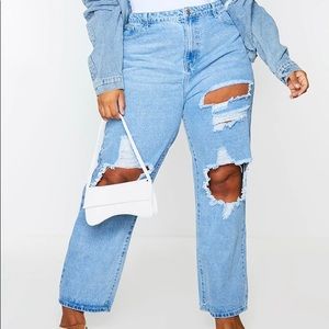 Pretty little thing light wash distressed straight leg jeans